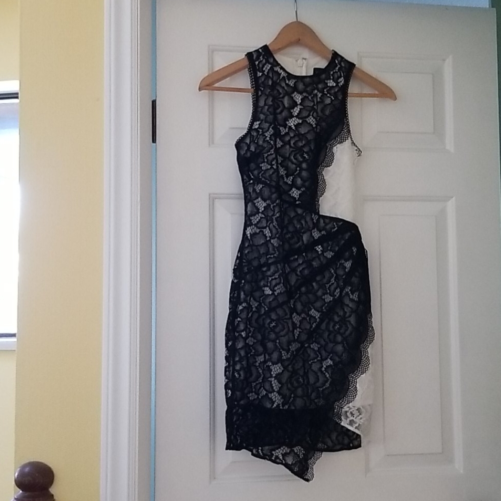 Beautiful lace appliqué evening dress